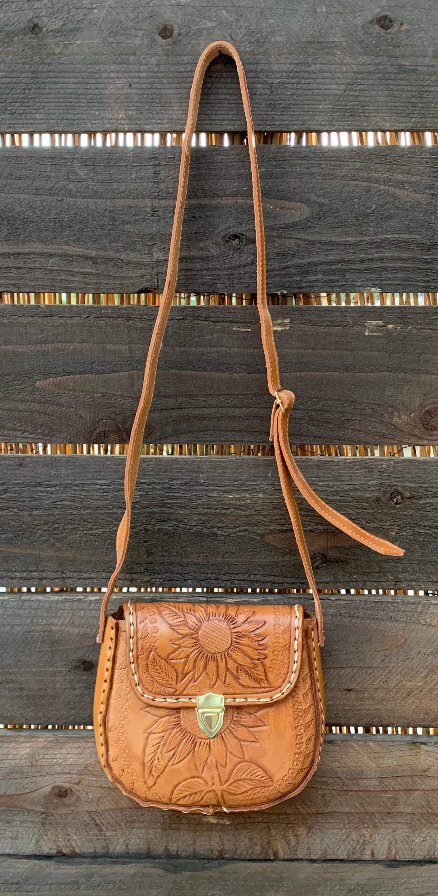 Vintage Mexican Tooled Leather Crossbody Bag